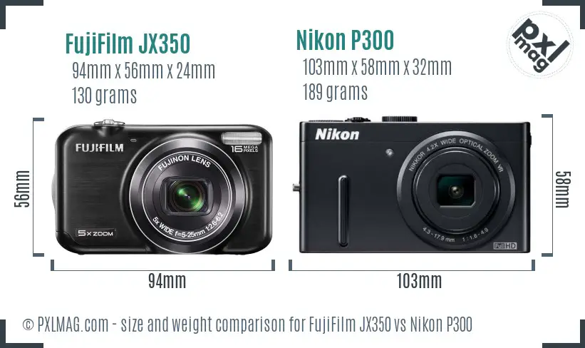 FujiFilm JX350 vs Nikon P300 size comparison FujiFilm JX350 vs Nikon P300 size comparison