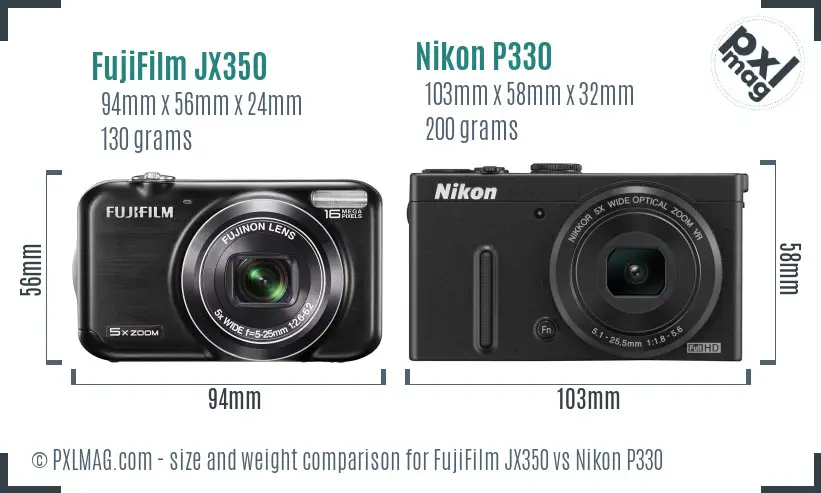 FujiFilm JX350 vs Nikon P330 size comparison FujiFilm JX350 vs Nikon P330 size comparison