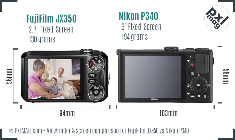 FujiFilm JX350 vs Nikon P340 Screen and Viewfinder comparison