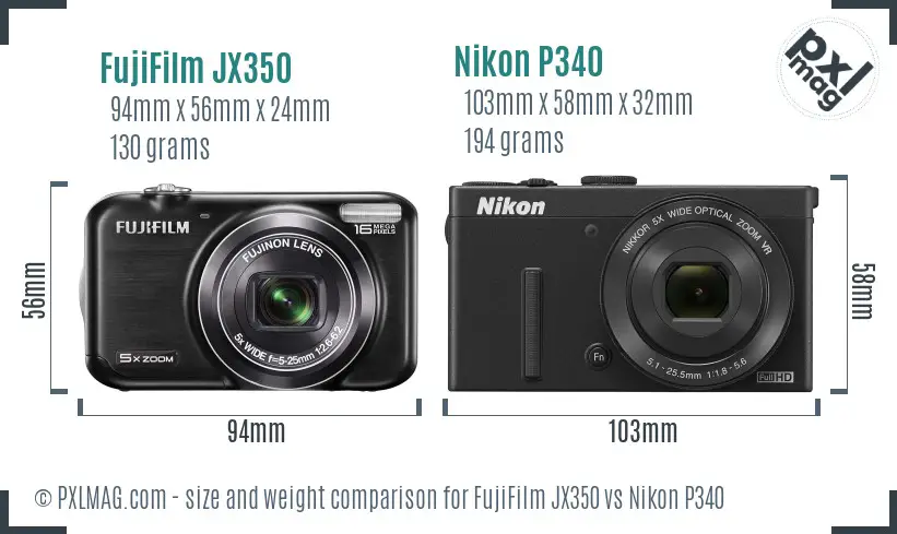 FujiFilm JX350 vs Nikon P340 size comparison FujiFilm JX350 vs Nikon P340 size comparison