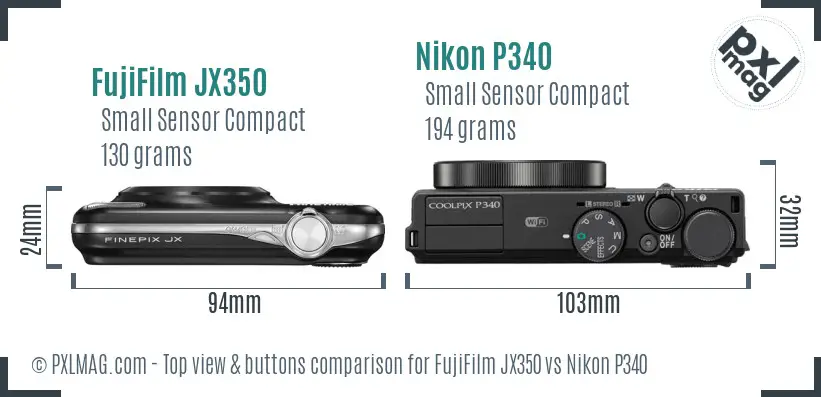 FujiFilm JX350 vs Nikon P340 top view buttons comparison