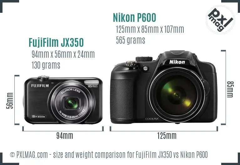 FujiFilm JX350 vs Nikon P600 size comparison