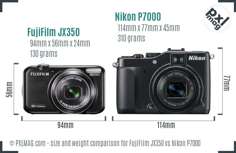 FujiFilm JX350 vs Nikon P7000 size comparison