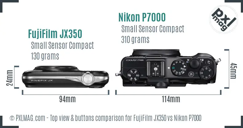 FujiFilm JX350 vs Nikon P7000 top view buttons comparison