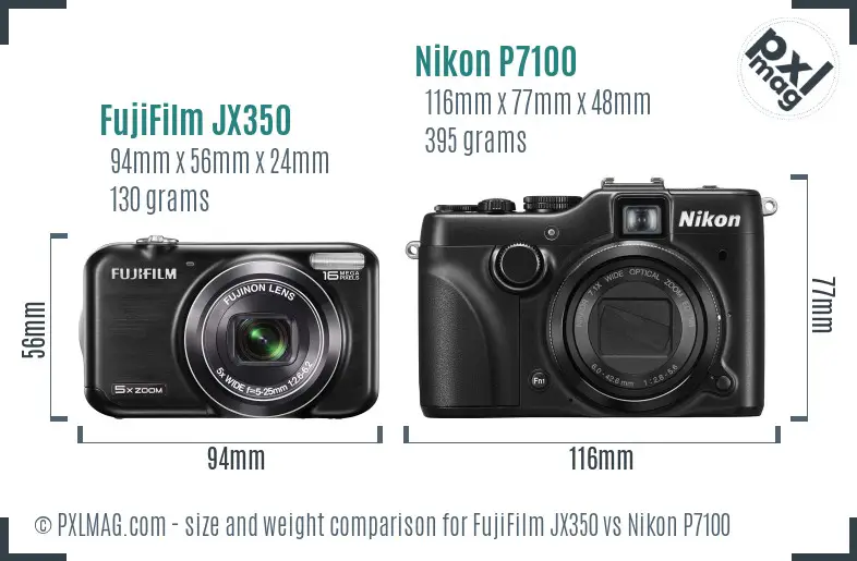 FujiFilm JX350 vs Nikon P7100 size comparison FujiFilm JX350 vs Nikon P7100 size comparison