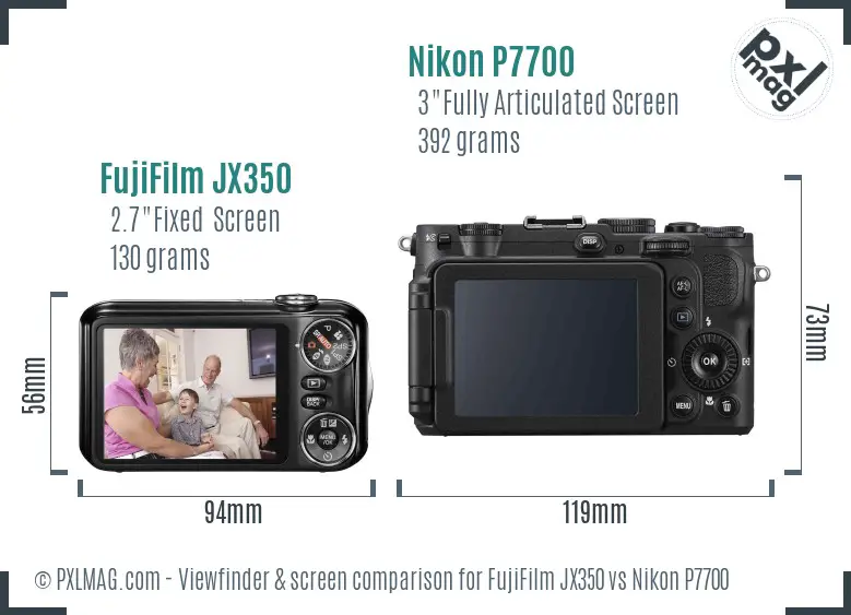 FujiFilm JX350 vs Nikon P7700 Screen and Viewfinder comparison
