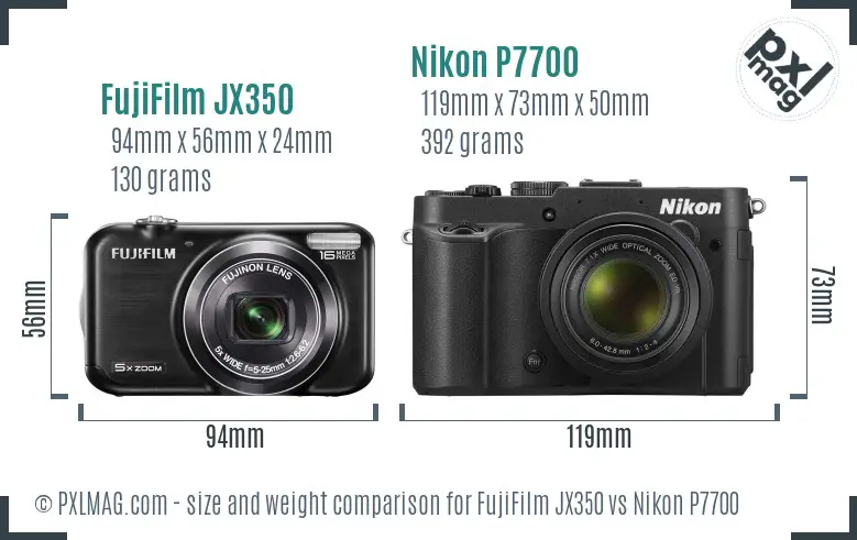 FujiFilm JX350 vs Nikon P7700 size comparison