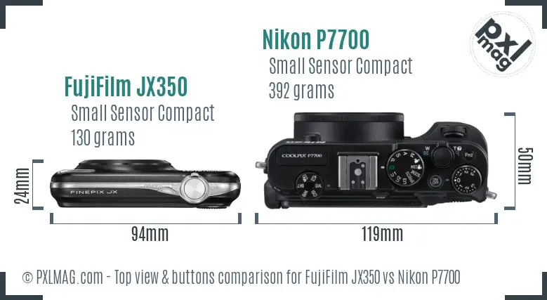 FujiFilm JX350 vs Nikon P7700 top view buttons comparison