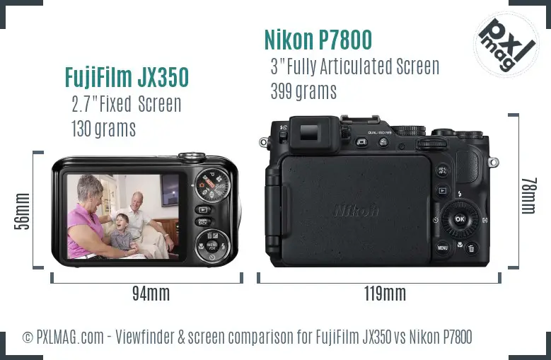 FujiFilm JX350 vs Nikon P7800 Screen and Viewfinder comparison