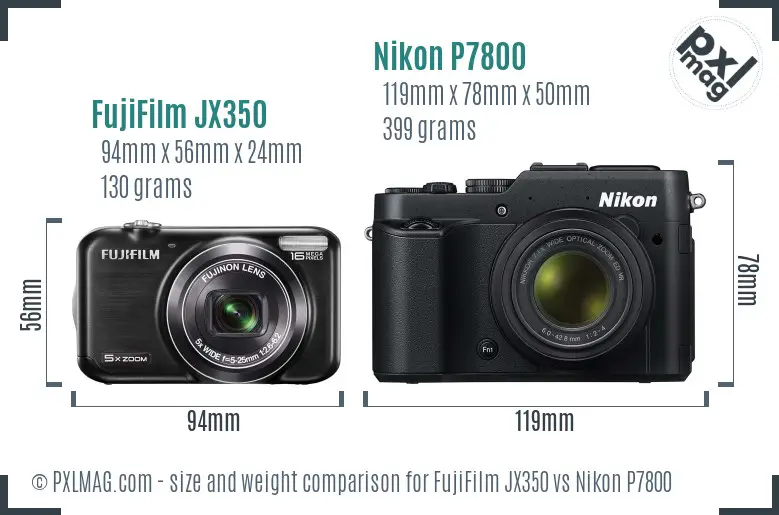 FujiFilm JX350 vs Nikon P7800 size comparison