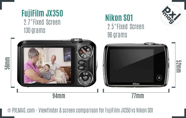 FujiFilm JX350 vs Nikon S01 Screen and Viewfinder comparison