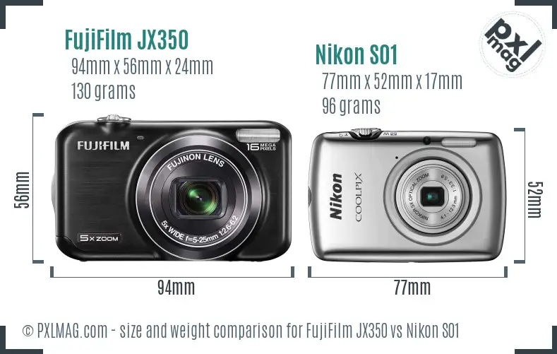 FujiFilm JX350 vs Nikon S01 size comparison