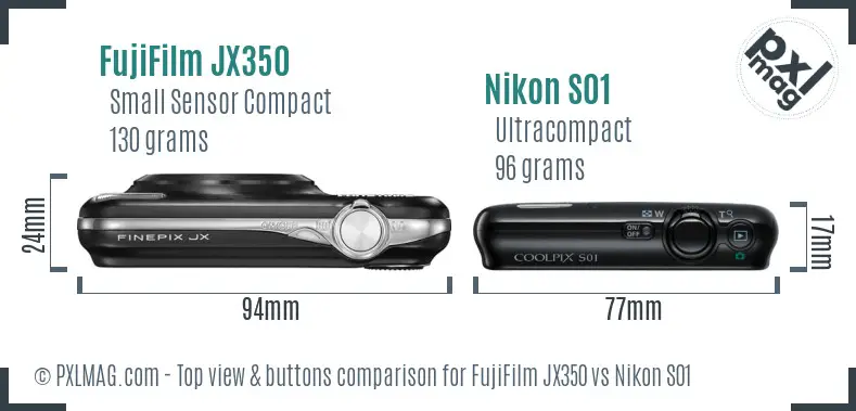 FujiFilm JX350 vs Nikon S01 top view buttons comparison