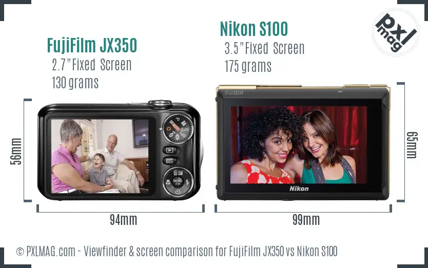 FujiFilm JX350 vs Nikon S100 Screen and Viewfinder comparison