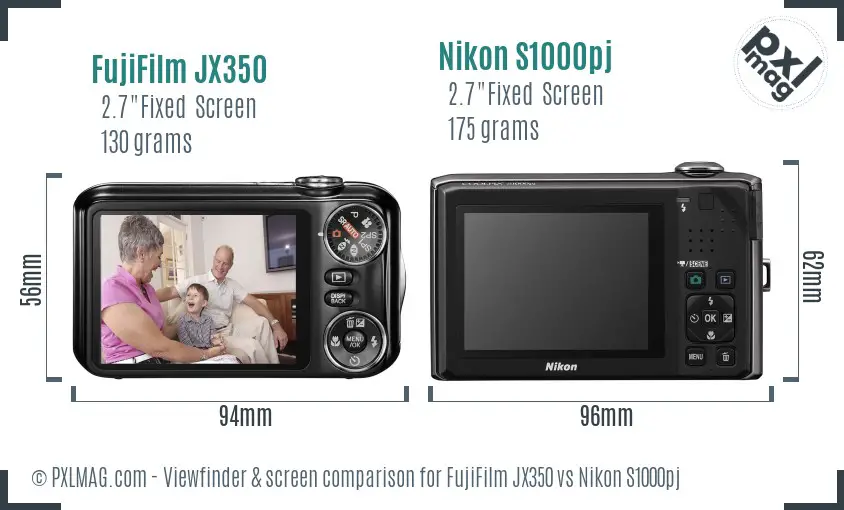 FujiFilm JX350 vs Nikon S1000pj Screen and Viewfinder comparison
