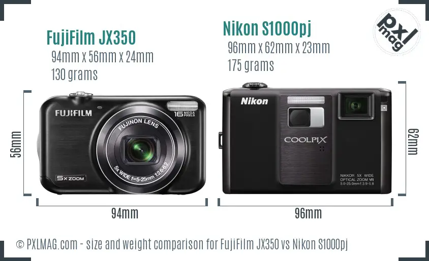 FujiFilm JX350 vs Nikon S1000pj size comparison