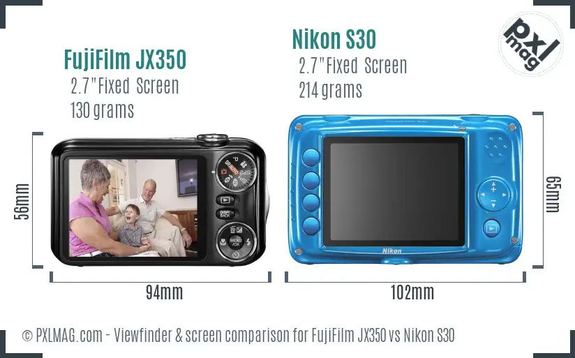 FujiFilm JX350 vs Nikon S30 Screen and Viewfinder comparison