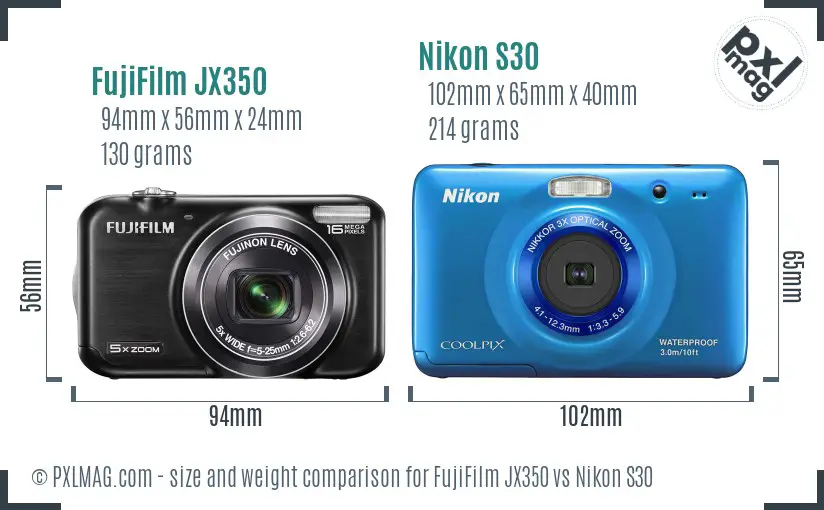 FujiFilm JX350 vs Nikon S30 size comparison