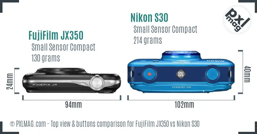 FujiFilm JX350 vs Nikon S30 top view buttons comparison