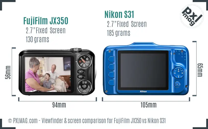 FujiFilm JX350 vs Nikon S31 Screen and Viewfinder comparison FujiFilm JX350 vs Nikon S31 Screen and Viewfinder comparison