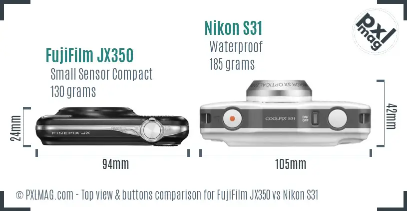 FujiFilm JX350 vs Nikon S31 top view buttons comparison FujiFilm JX350 vs Nikon S31 top view buttons comparison