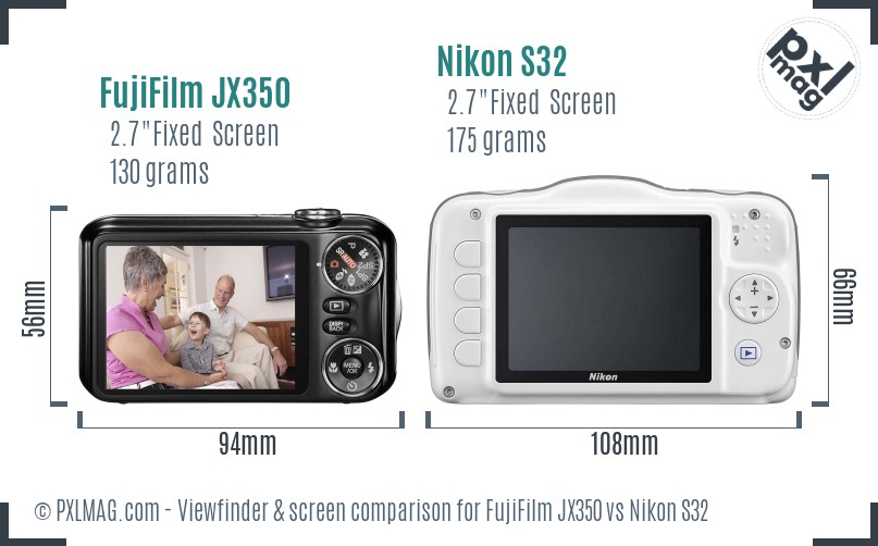 FujiFilm JX350 vs Nikon S32 Screen and Viewfinder comparison