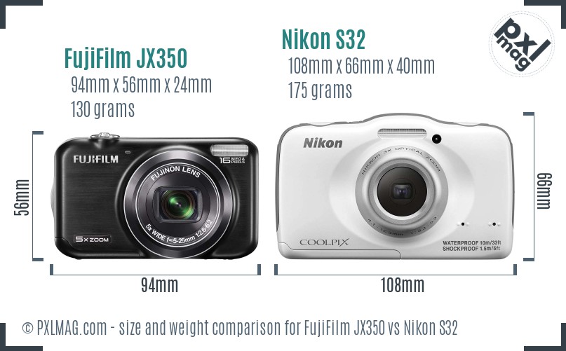 FujiFilm JX350 vs Nikon S32 size comparison