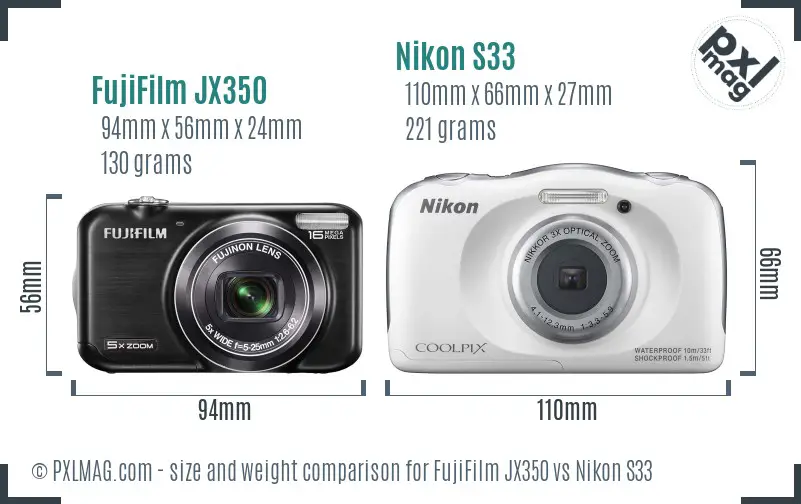 FujiFilm JX350 vs Nikon S33 size comparison