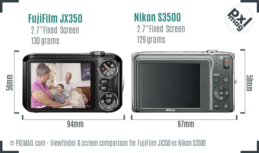FujiFilm JX350 vs Nikon S3500 Screen and Viewfinder comparison