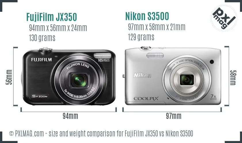 FujiFilm JX350 vs Nikon S3500 size comparison