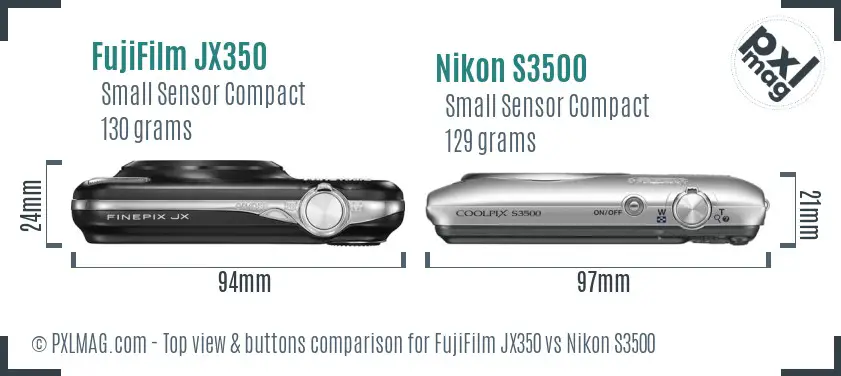 FujiFilm JX350 vs Nikon S3500 top view buttons comparison