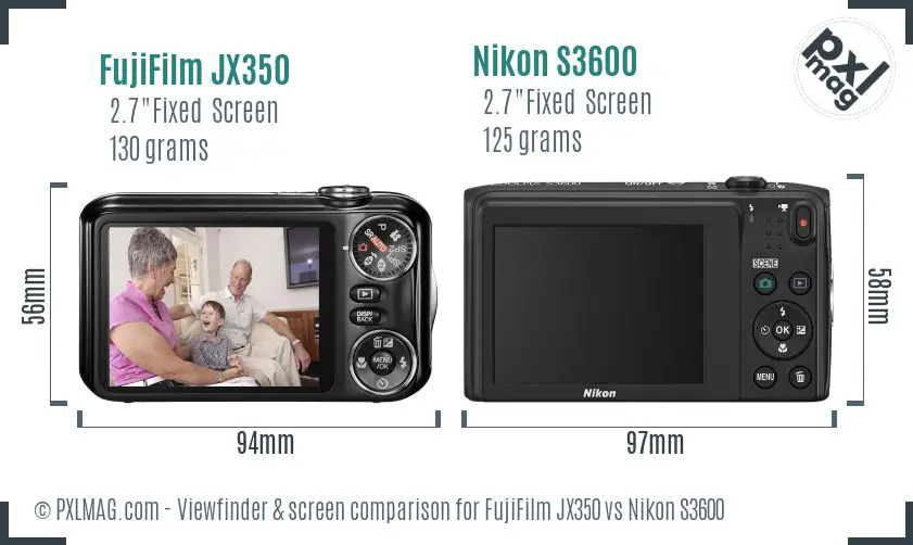 FujiFilm JX350 vs Nikon S3600 Screen and Viewfinder comparison