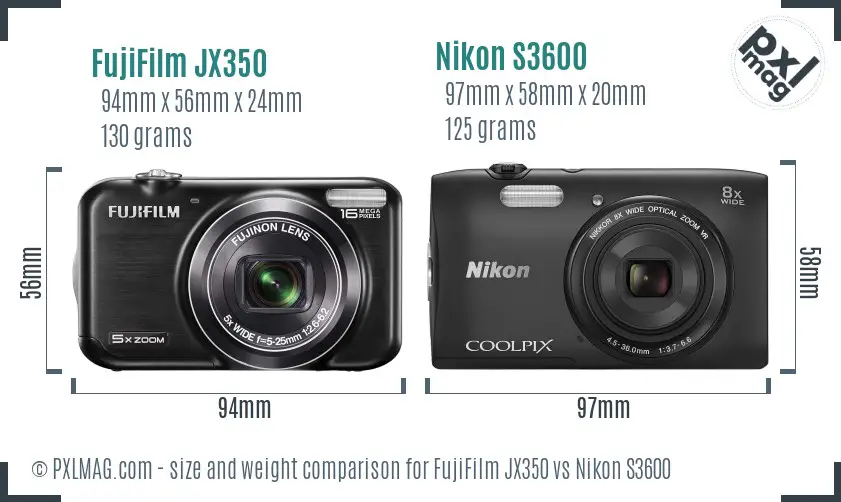 FujiFilm JX350 vs Nikon S3600 size comparison