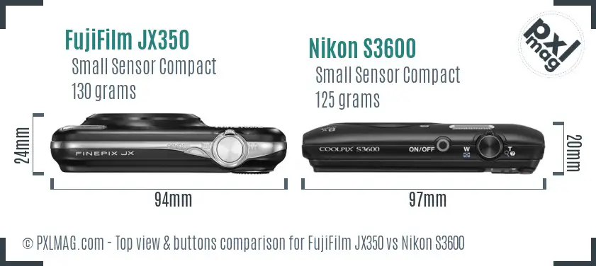 FujiFilm JX350 vs Nikon S3600 top view buttons comparison