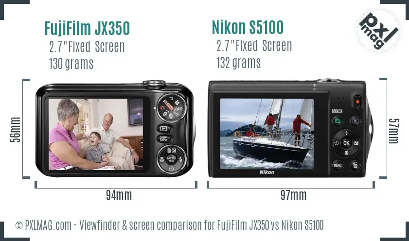 FujiFilm JX350 vs Nikon S5100 Screen and Viewfinder comparison FujiFilm JX350 vs Nikon S5100 Screen and Viewfinder comparison