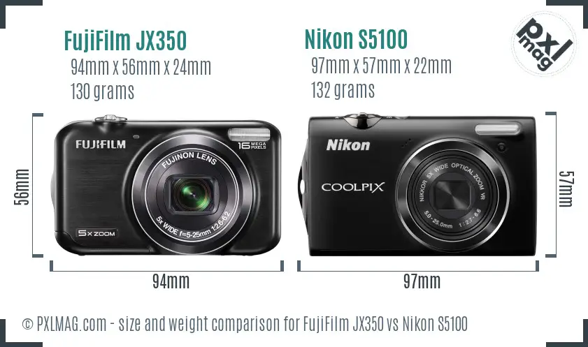 FujiFilm JX350 vs Nikon S5100 size comparison FujiFilm JX350 vs Nikon S5100 size comparison