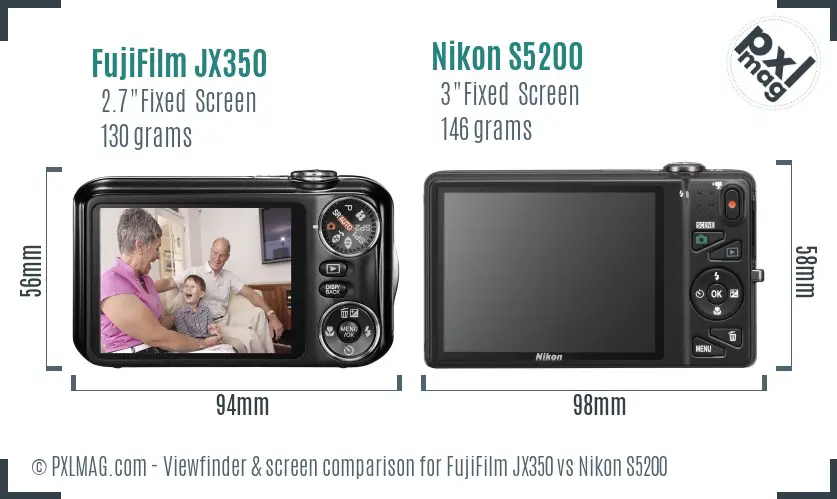FujiFilm JX350 vs Nikon S5200 Screen and Viewfinder comparison