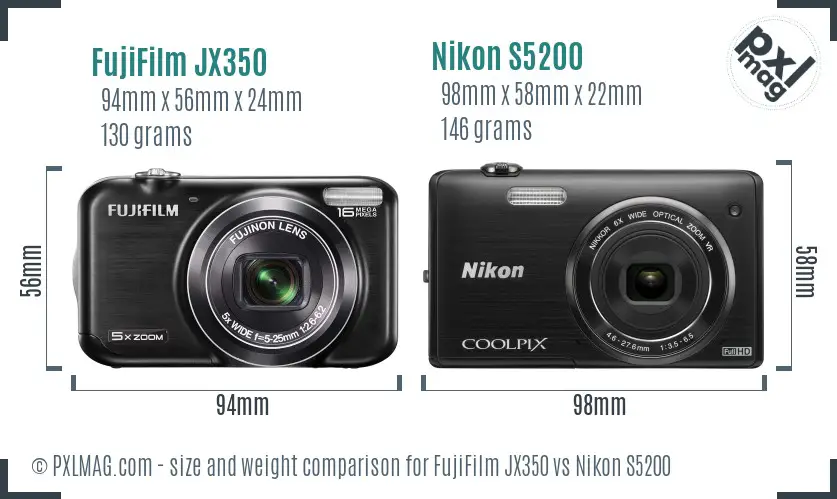 FujiFilm JX350 vs Nikon S5200 size comparison