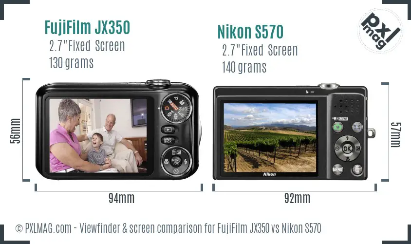 FujiFilm JX350 vs Nikon S570 Screen and Viewfinder comparison