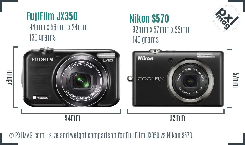FujiFilm JX350 vs Nikon S570 size comparison