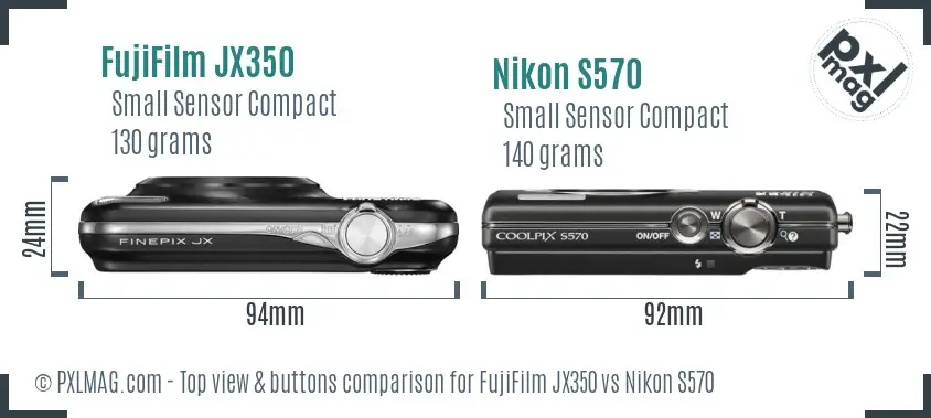 FujiFilm JX350 vs Nikon S570 top view buttons comparison