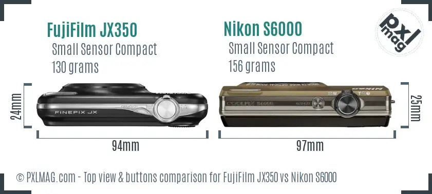 FujiFilm JX350 vs Nikon S6000 top view buttons comparison FujiFilm JX350 vs Nikon S6000 top view buttons comparison