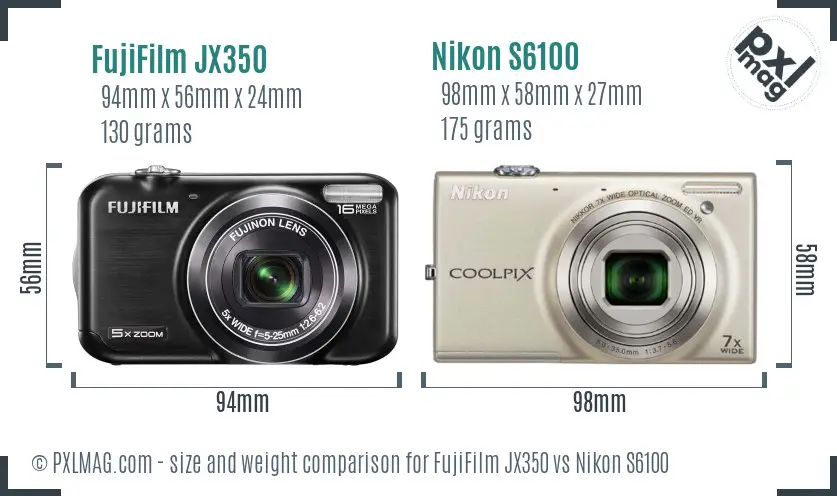 FujiFilm JX350 vs Nikon S6100 size comparison FujiFilm JX350 vs Nikon S6100 size comparison