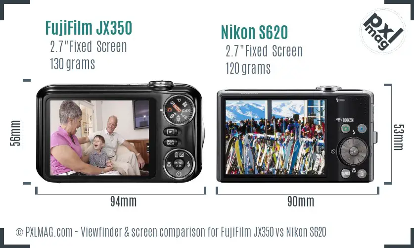 FujiFilm JX350 vs Nikon S620 Screen and Viewfinder comparison