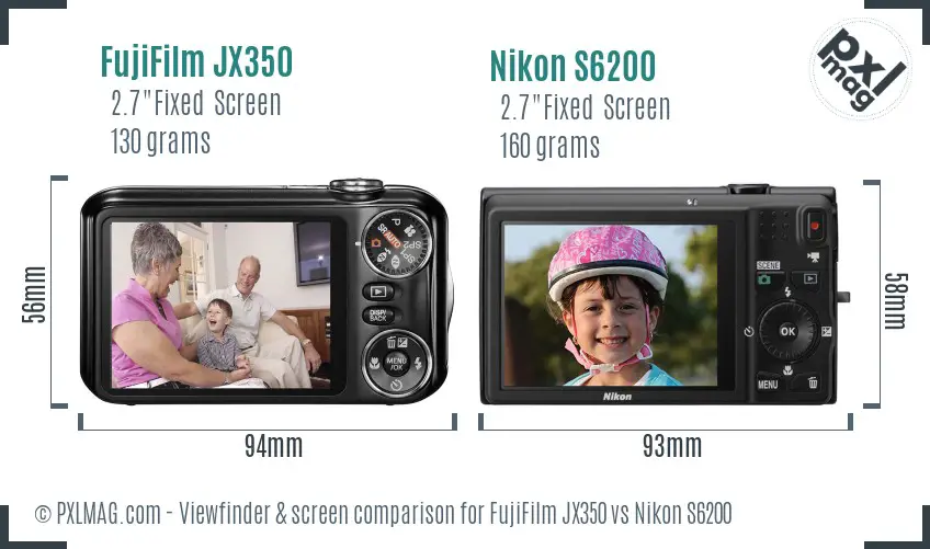 FujiFilm JX350 vs Nikon S6200 Screen and Viewfinder comparison