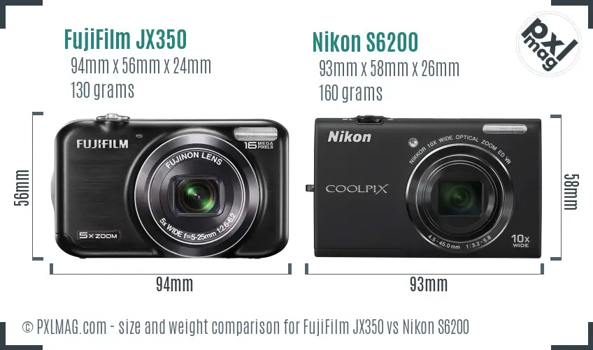 FujiFilm JX350 vs Nikon S6200 size comparison