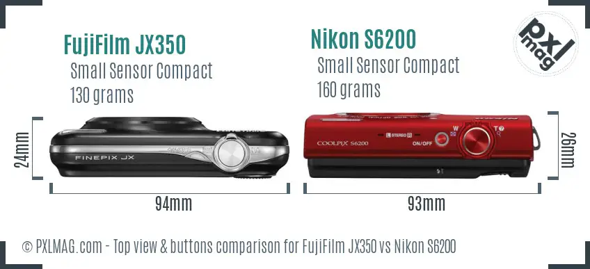 FujiFilm JX350 vs Nikon S6200 top view buttons comparison