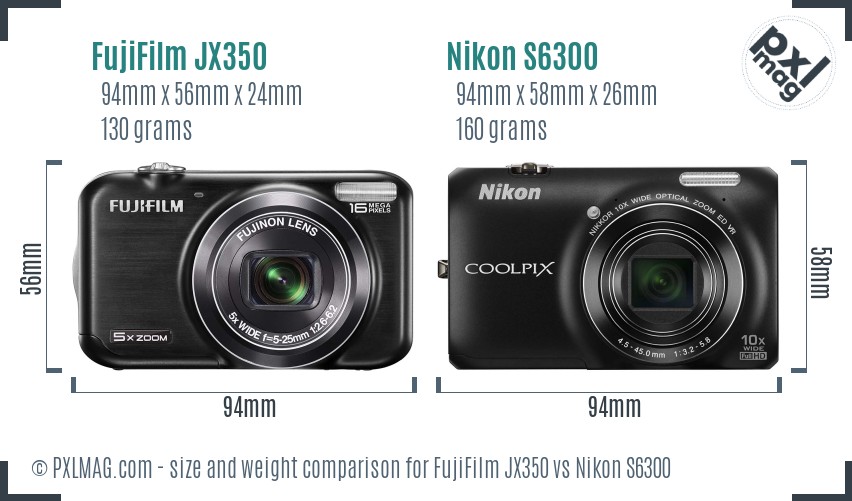 FujiFilm JX350 vs Nikon S6300 size comparison