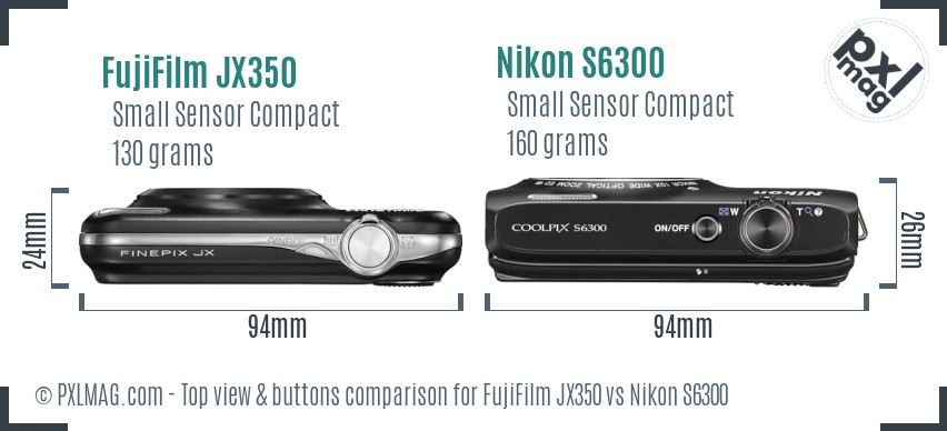 FujiFilm JX350 vs Nikon S6300 top view buttons comparison