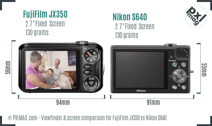 FujiFilm JX350 vs Nikon S640 Screen and Viewfinder comparison